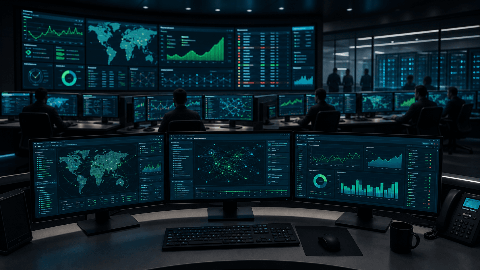 Enterprise security operations center correlating SIEM alerts and incident response activity